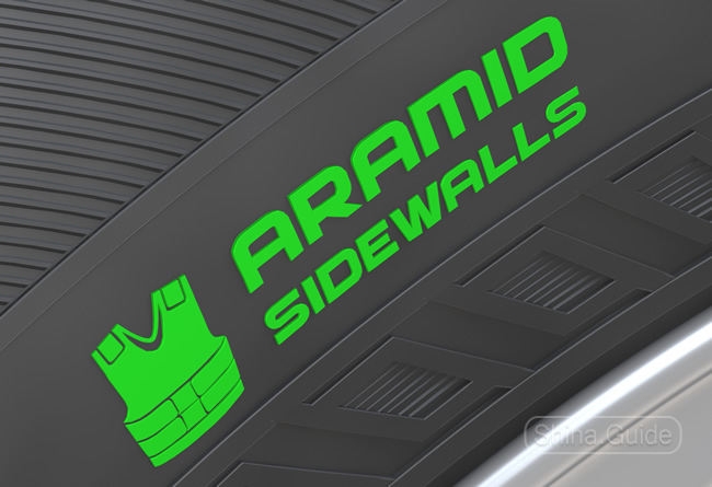 Логотип Aramid Sidewalls, говорящий о высокой прочности боковых стенок шины 